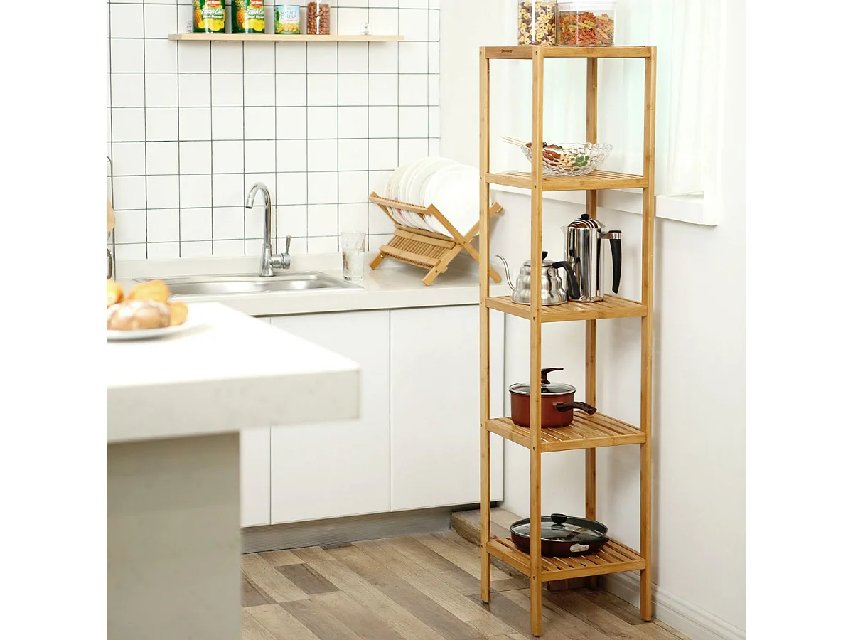 SONGMICS 5-Tier Bamboo Bathroom Shelf, Standing Kitchen Rack, 33 x 33 x 146 cm(L x W x H), for Narrow Spaces, Living Room, Bedroom, Hallway BCB55Y