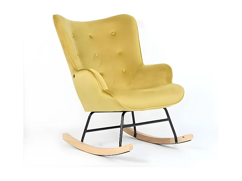 Fauteuil à bascule H92 velours jaune curry