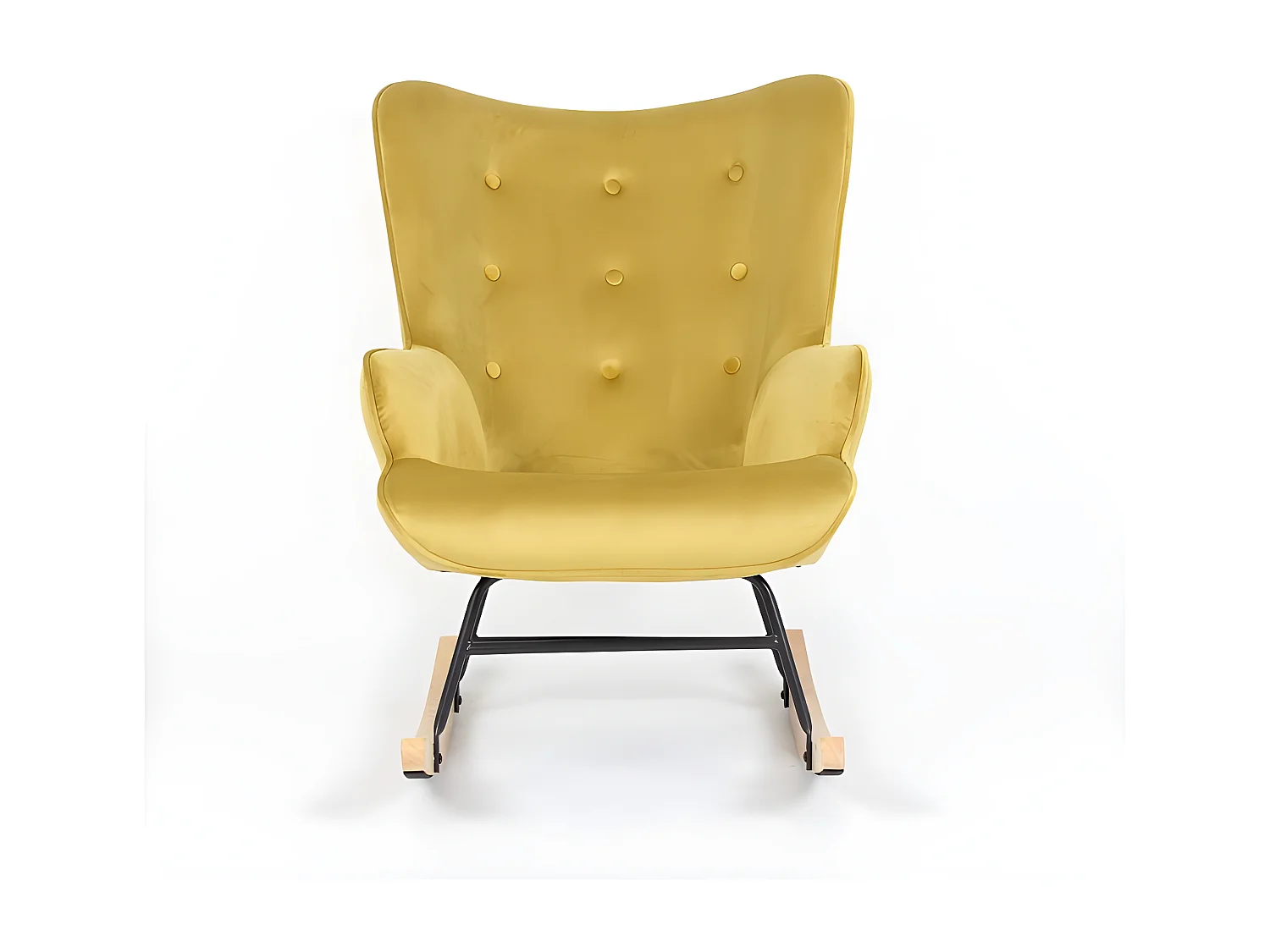 Fauteuil à bascule H92 velours jaune curry