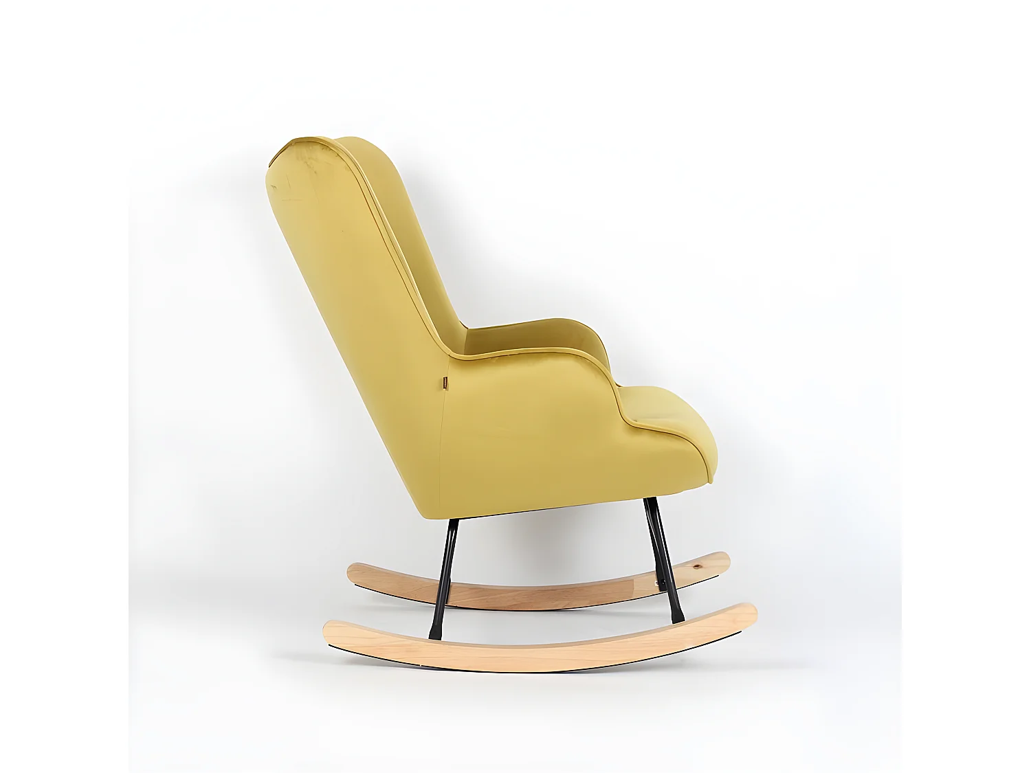 Fauteuil à bascule H92 velours jaune curry
