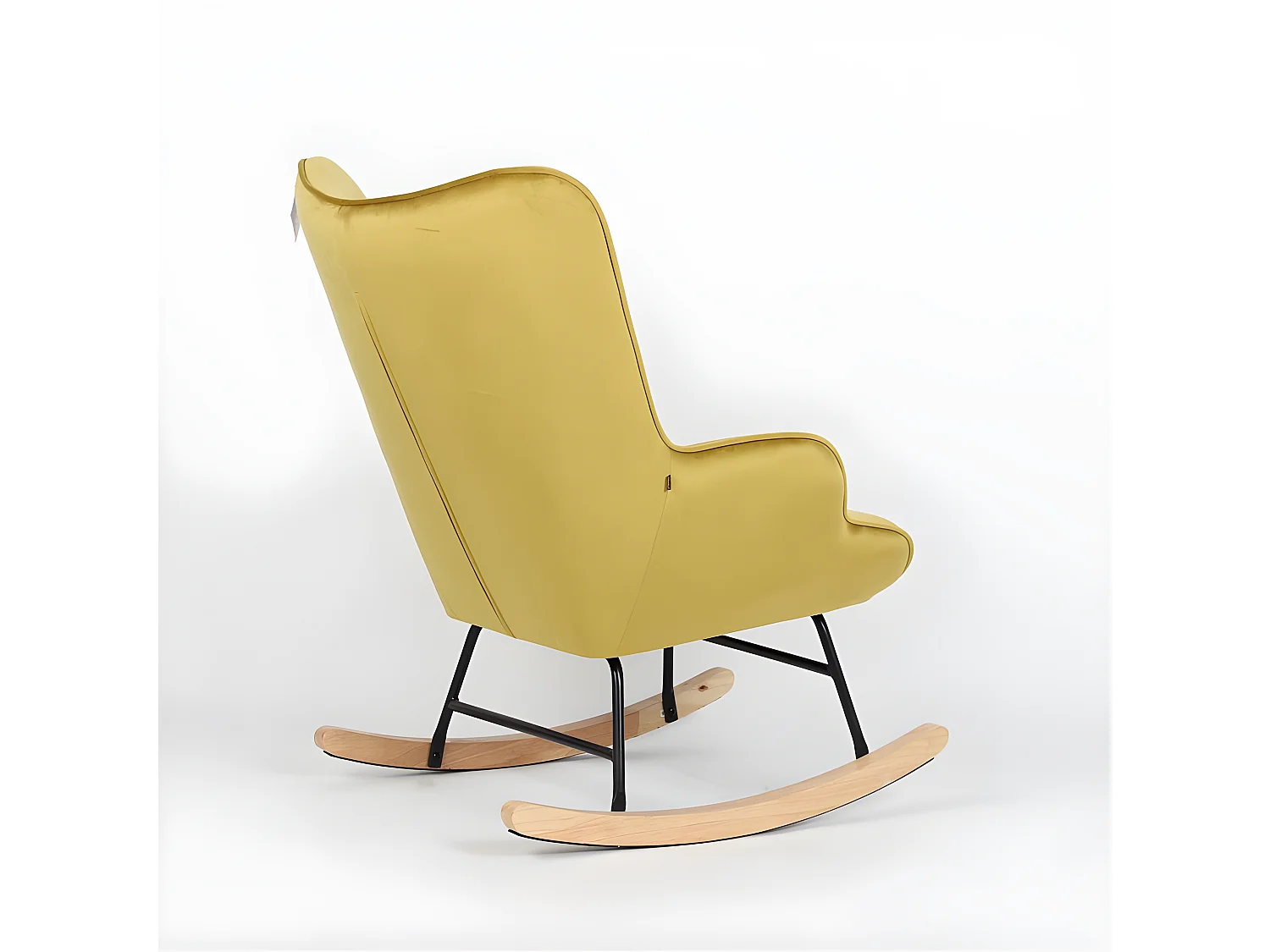 Fauteuil à bascule H92 velours jaune curry