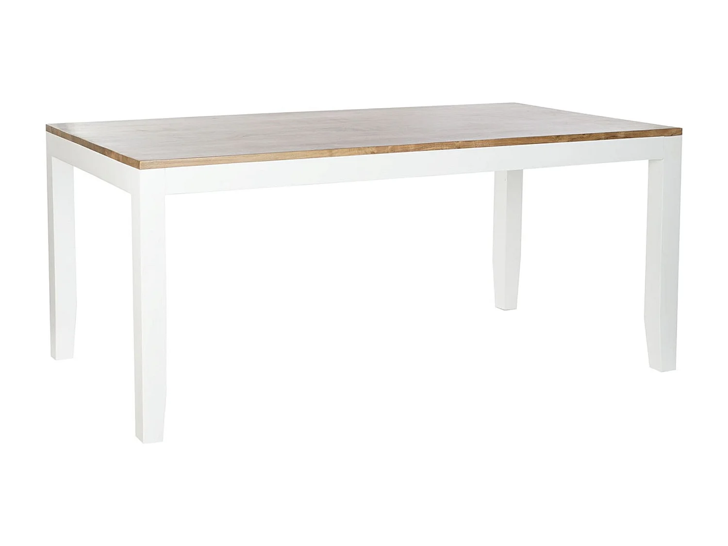 Table à manger, table de repas rectangulaire en bois d'acacia naturel et métal blanc - longueur 200 x profondeur 100 x hauteur 80 cm