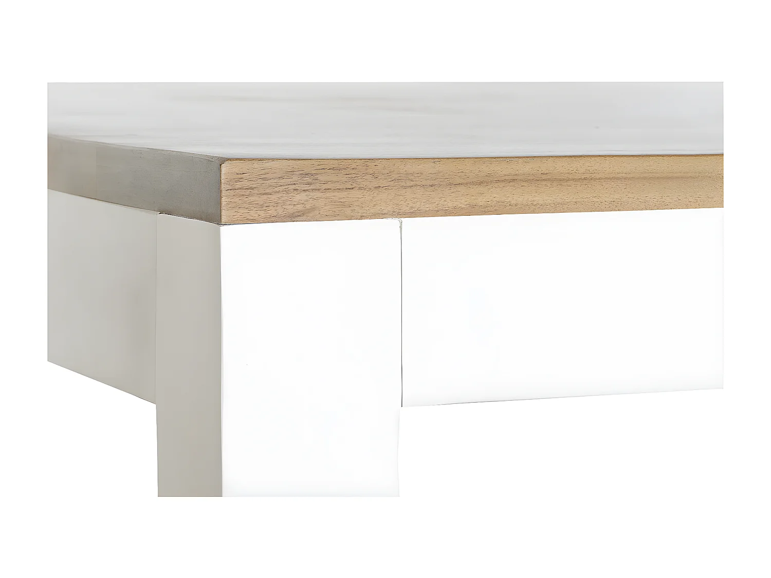 Table à manger, table de repas rectangulaire en bois d'acacia naturel et métal blanc - longueur 200 x profondeur 100 x hauteur 80 cm