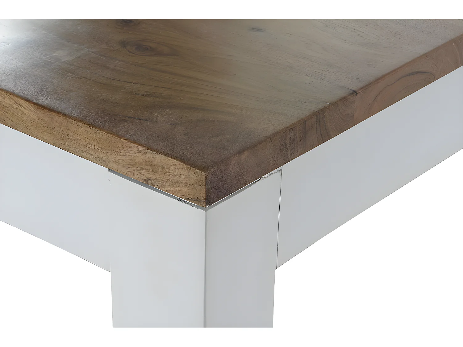 Table à manger, table de repas rectangulaire en bois d'acacia naturel et métal blanc - longueur 200 x profondeur 100 x hauteur 80 cm