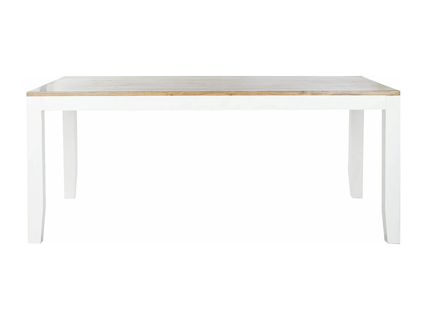 Table à manger, table de repas rectangulaire en bois d'acacia naturel et métal blanc - longueur 200 x profondeur 100 x hauteur 80 cm