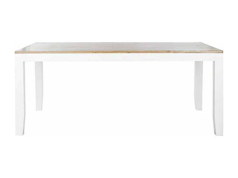 Table à manger, table de repas rectangulaire en bois d'acacia naturel et métal blanc - longueur 200 x profondeur 100 x hauteur 80 cm