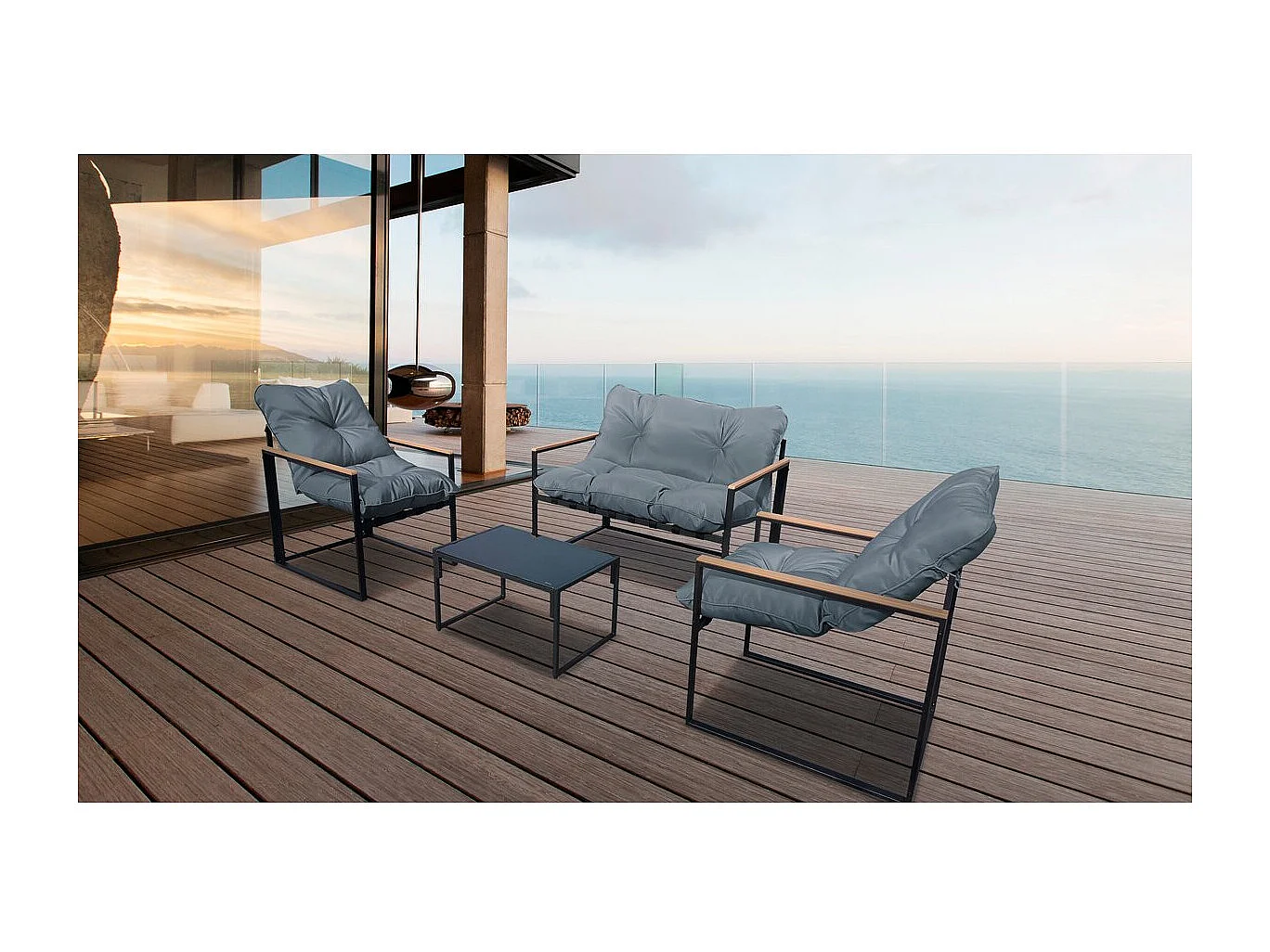 Salon de jardin "Jules" - 4 places - Gris/Noir