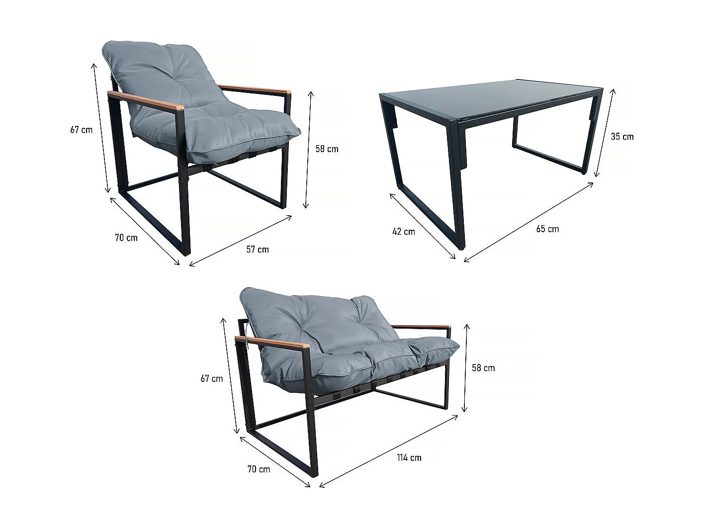 Gartenlounge "Jules" - 4 Personen - Grau/Schwarz