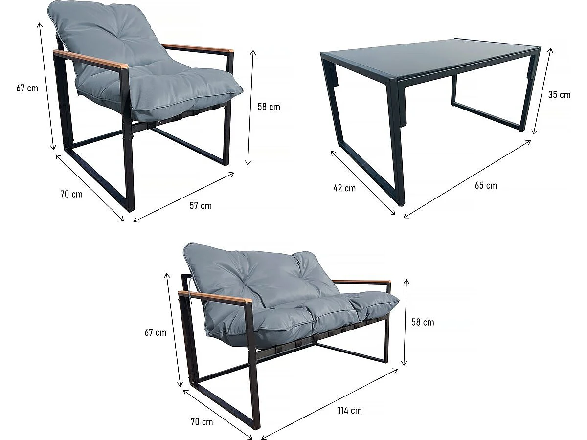 Tuinmeubelset "Jules" 4 plaatsen van grijs/zwart metaal voor optimaal comfort buiten