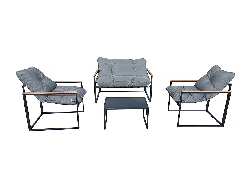 Salon de jardin "Jules" - 4 places - Gris/Noir