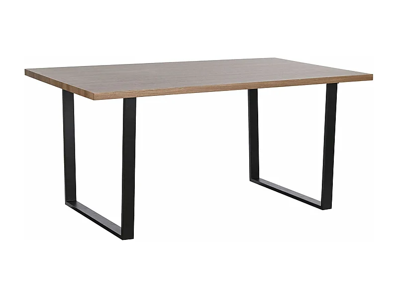 Table à manger, table de repas rectangulaire en bois coloris marron et fer noir - longueur 160 x profondeur 90 x Hauteur 75 cm