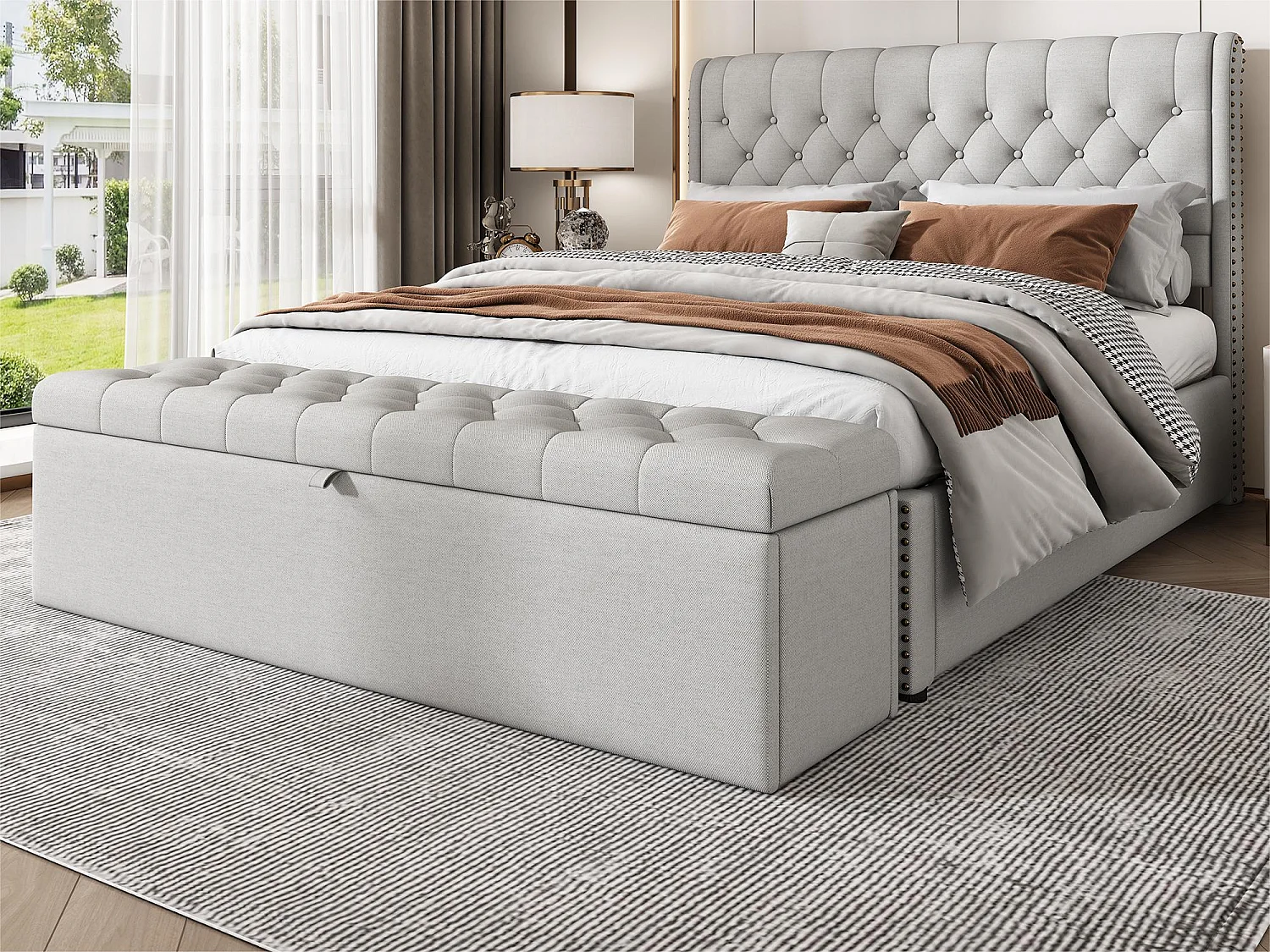 Panca imbottita in lino - Grigio chiaro