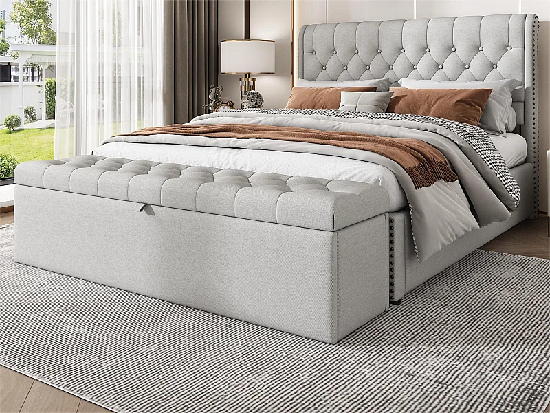 Gestoffeerde linnen borstbank - Lichtgrijs