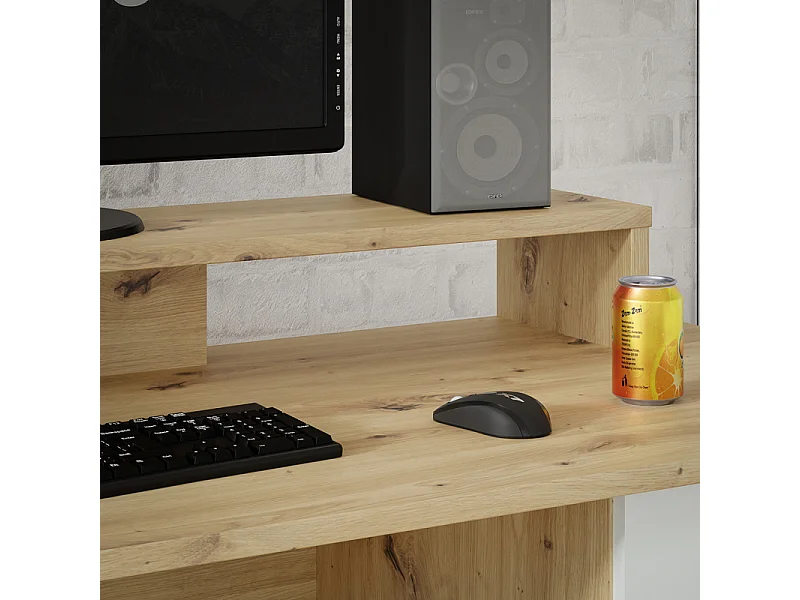 Bureau 145 cm 4 tiroirs 1 porte décor bois chêne et gris clair - ONDÉE