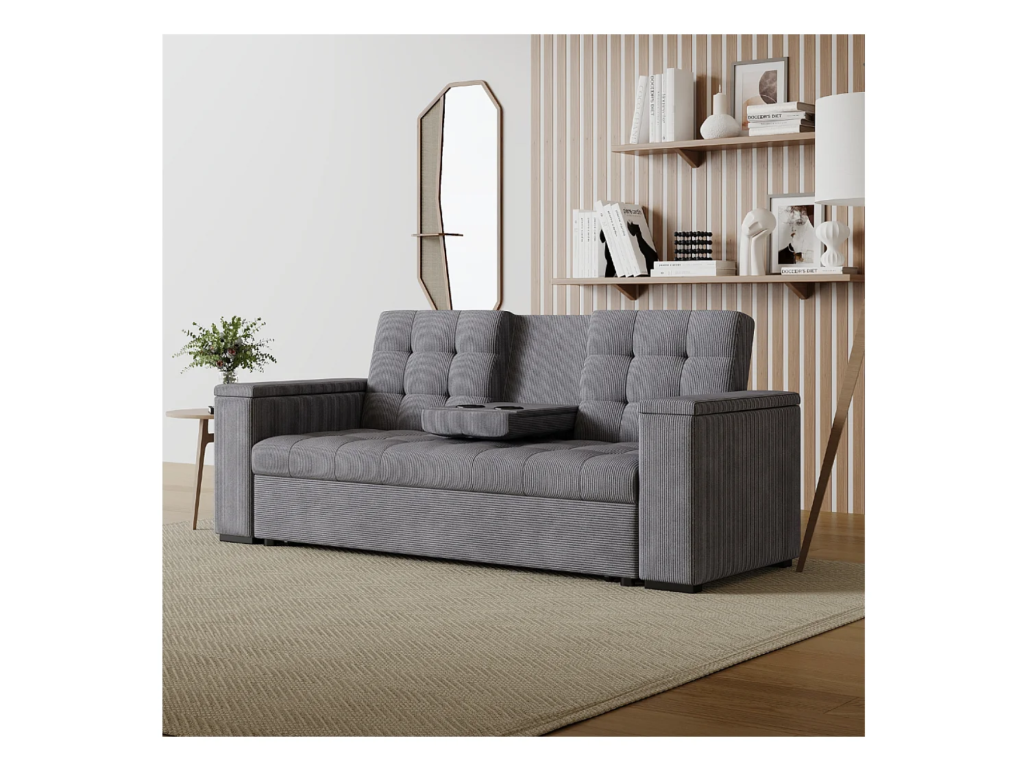 Graues Bettsofa und Anreihsofa 3-Sitzer  aus Cord NOHO