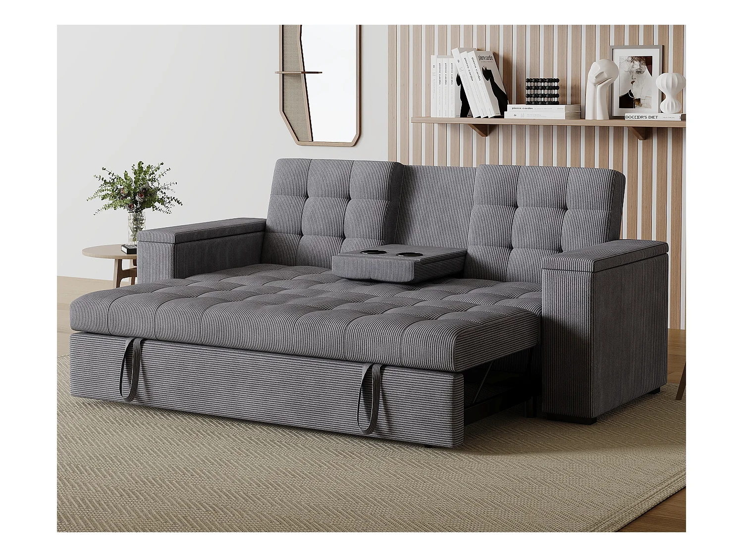 Graues Bettsofa und Anreihsofa 3-Sitzer  aus Cord NOHO