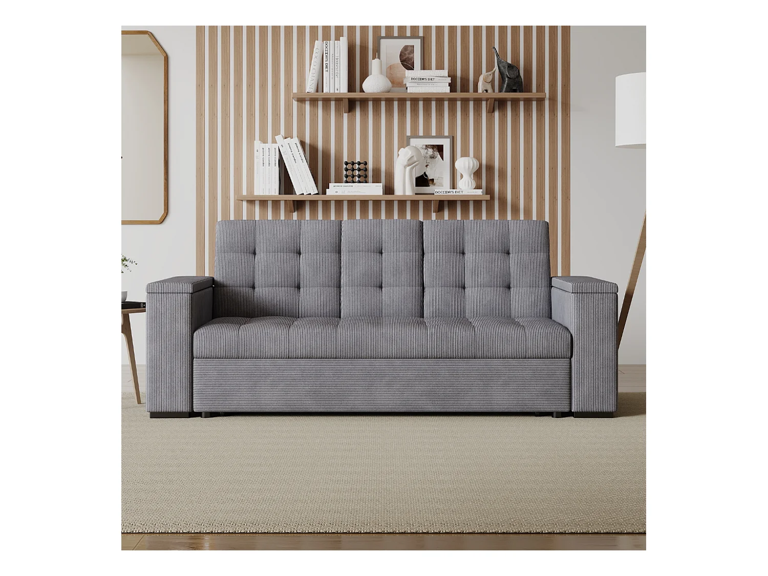 Graues Bettsofa und Anreihsofa 3-Sitzer  aus Cord NOHO