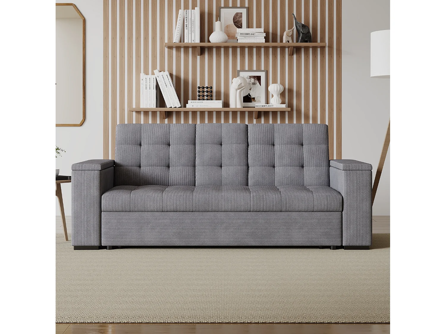 Canapé 3 places convertible gris velours côtelé NOHO