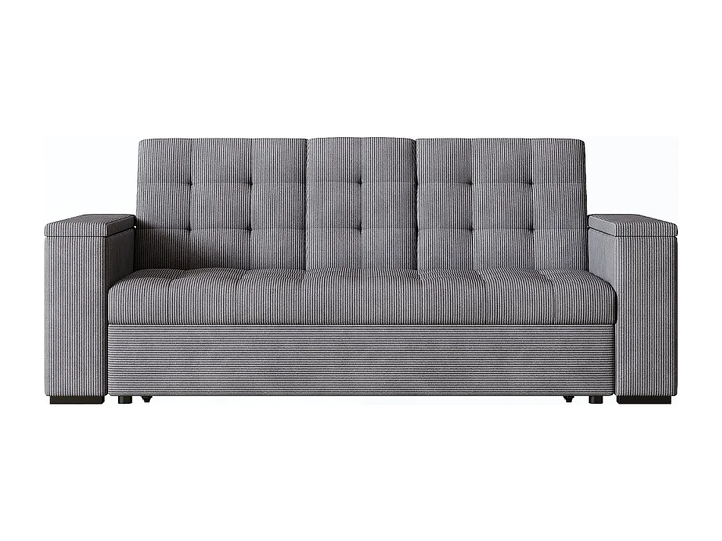 Sofá-Cama Conversível Modular de 3 Lugares em Veludo Cotelê Cinza com Armazenamento NOHO