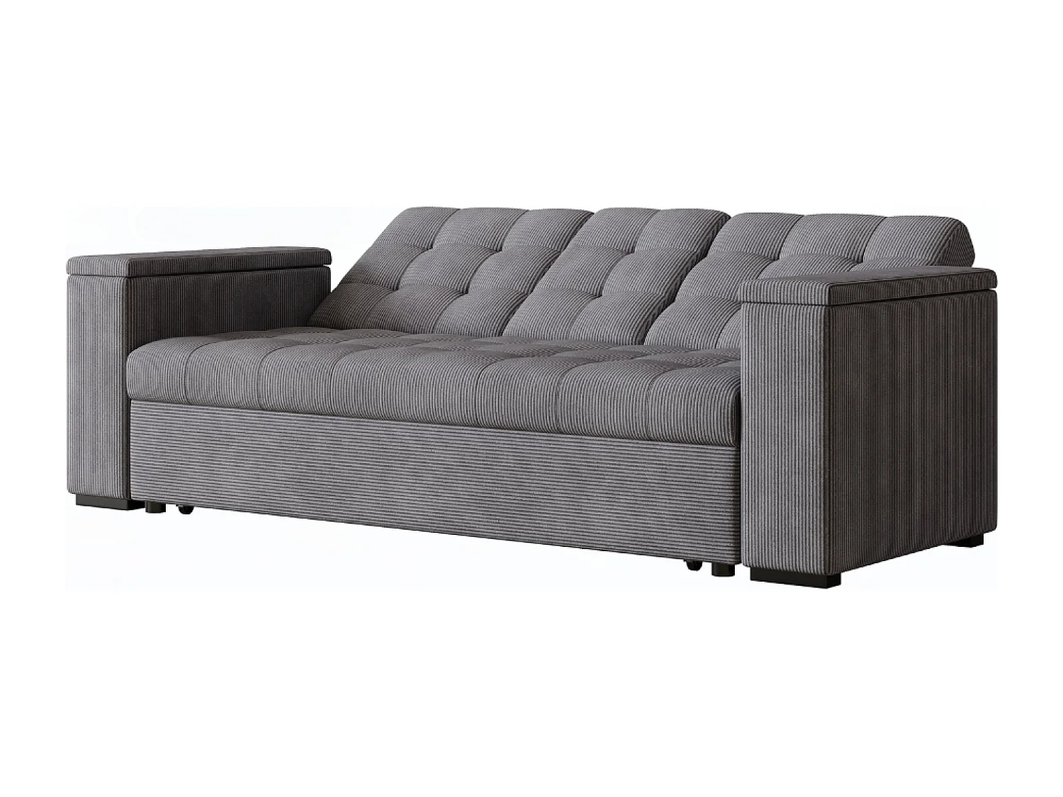 Sofá-Cama Conversível Modular de 3 Lugares em Veludo Cotelê Cinza com Armazenamento NOHO