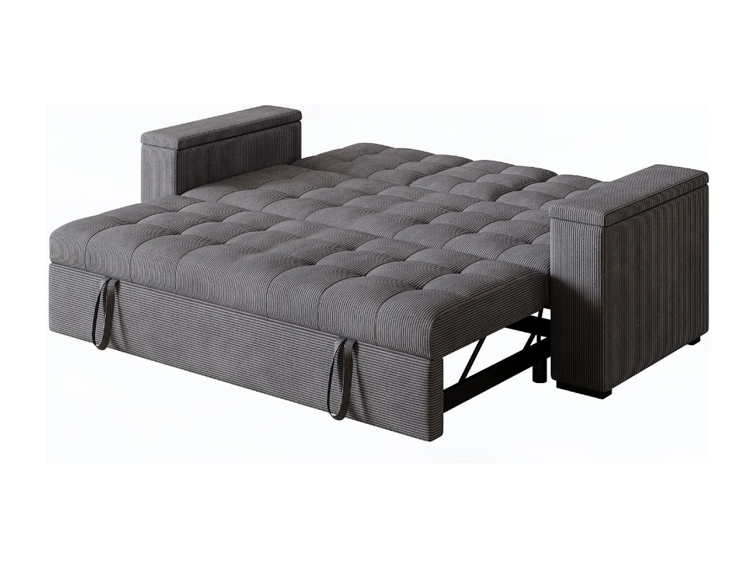 Sofá-Cama Conversível Modular de 3 Lugares em Veludo Cotelê Cinza com Armazenamento NOHO