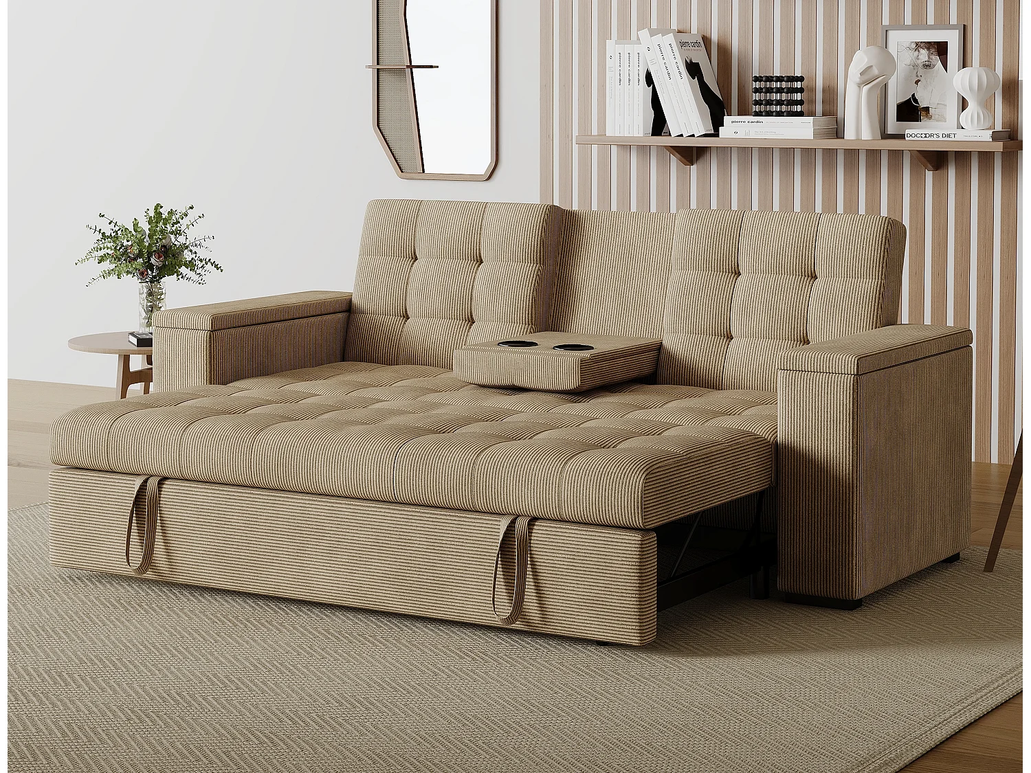 Umbau- und Anreihsofa 3-Sitzer aus Cord in Beige NOHO