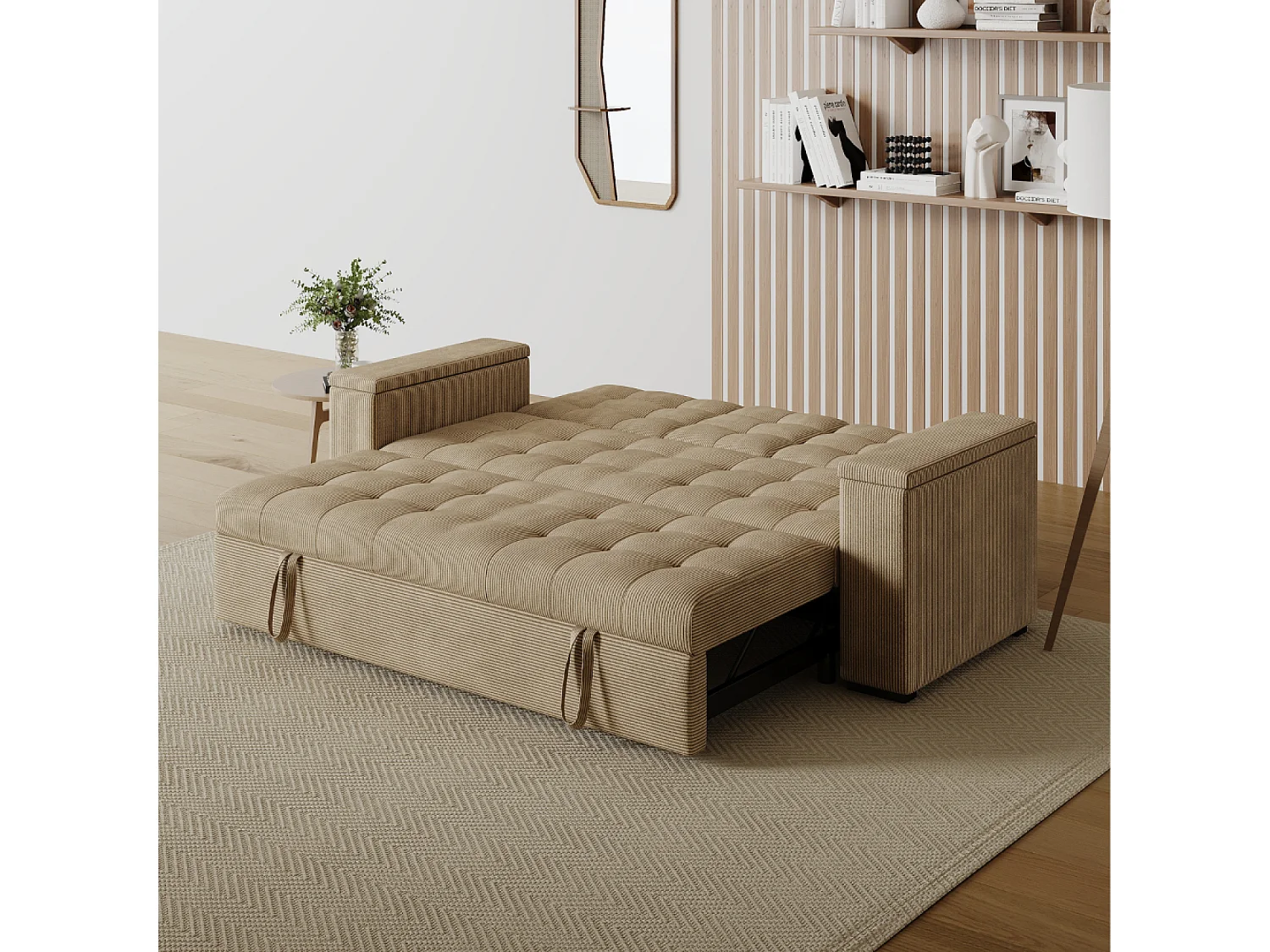 Canapé 3 places convertibles beige velours côtelé NOHO