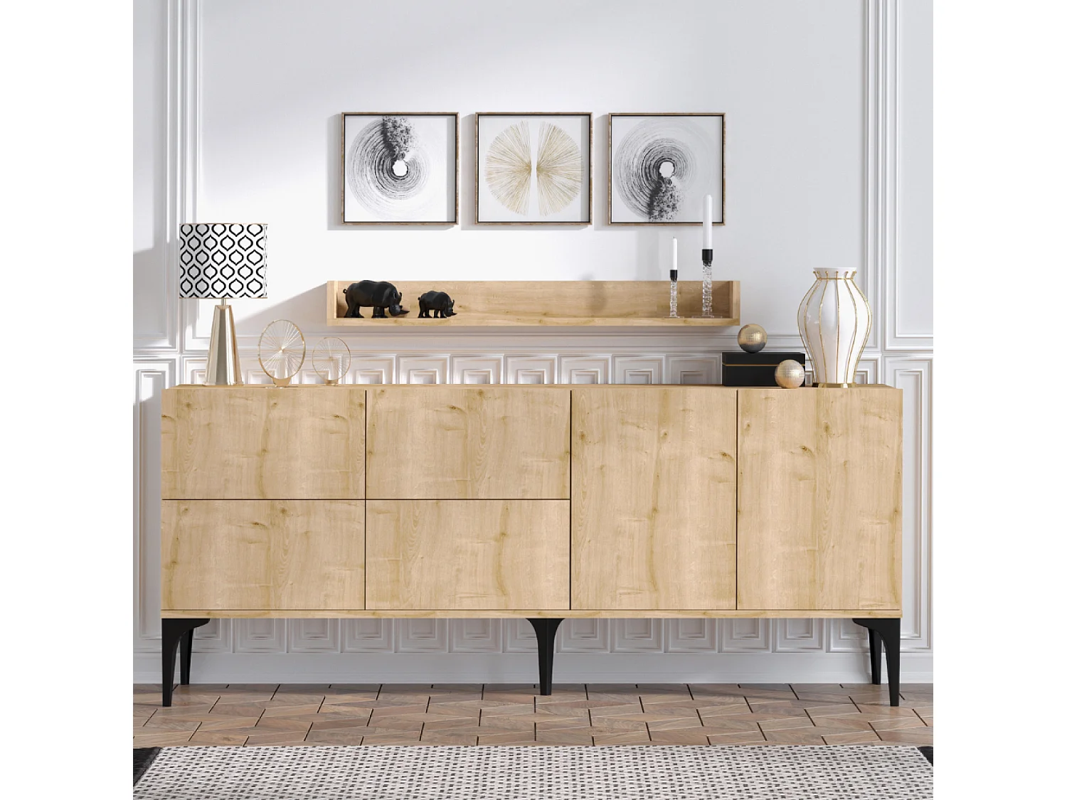 Ensemble buffet et étagère murale ASSEN