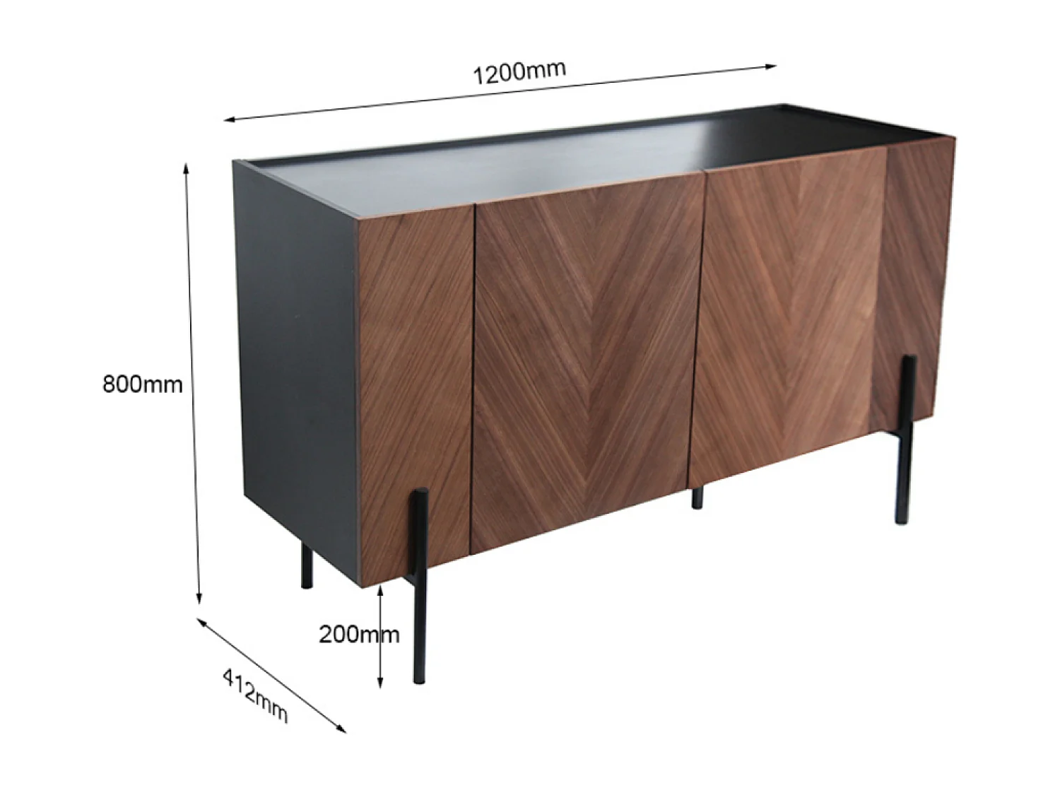 Buffet en bois vintage chevron noyer 120cm SEQUOIA