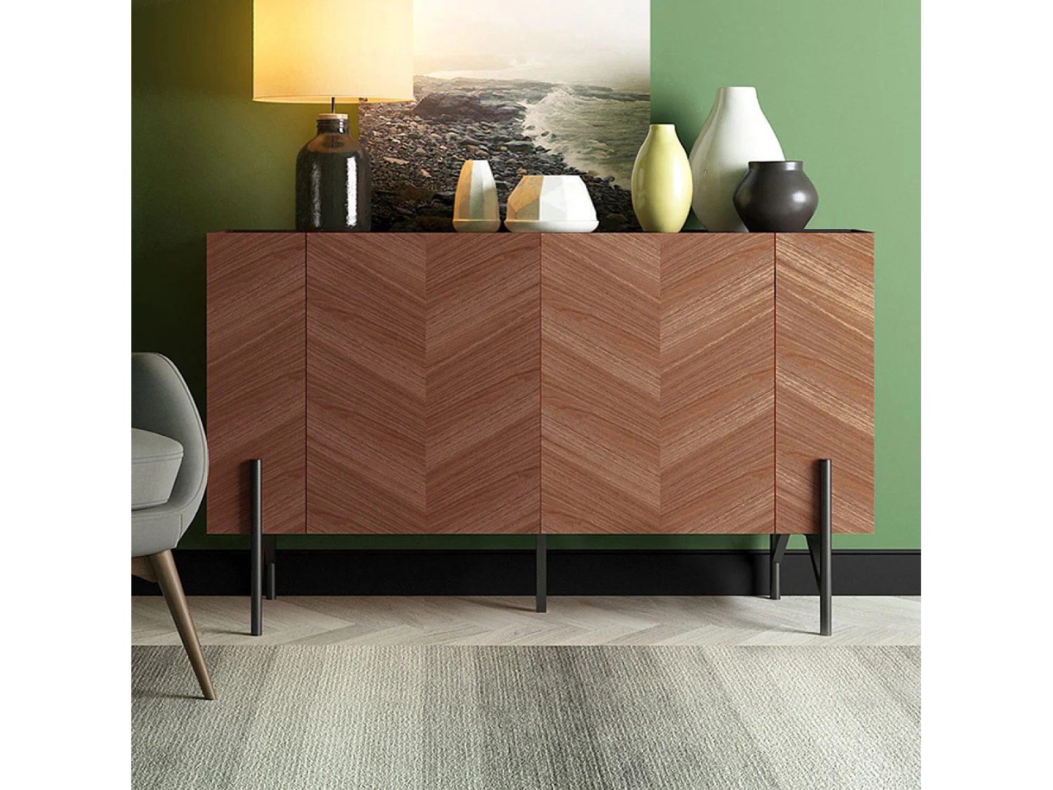 Vintage Notenhouten Buffet 120cm met Opbergruimte - Retro en Elegant