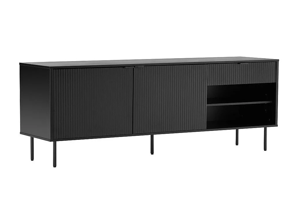 Buffet 2 portes et 1 tiroir PAYTON à lattes noir - 150x40 cm