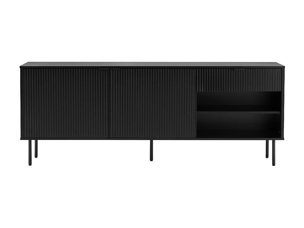 Buffet 2 portes et 1 tiroir PAYTON à lattes noir - 150x40 cm