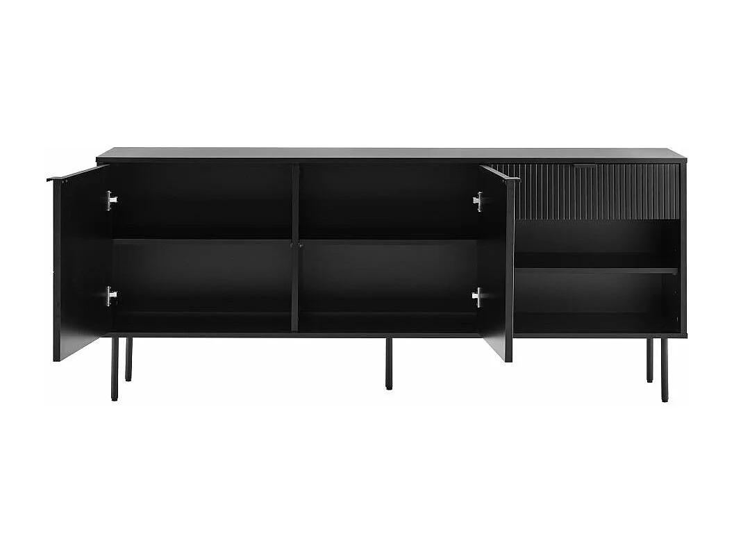 Buffet 2 portes et 1 tiroir PAYTON à lattes noir - 150x40 cm