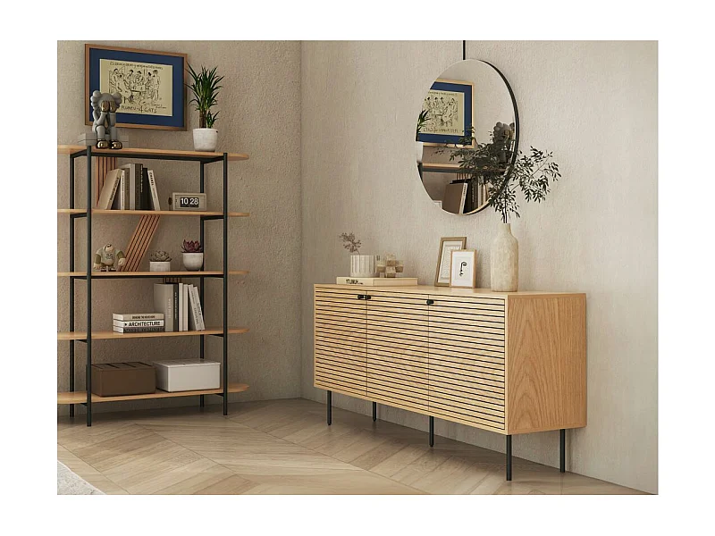 Buffet BRODIE avec finition chêne et pieds noirs - 150x140 cm - Bois