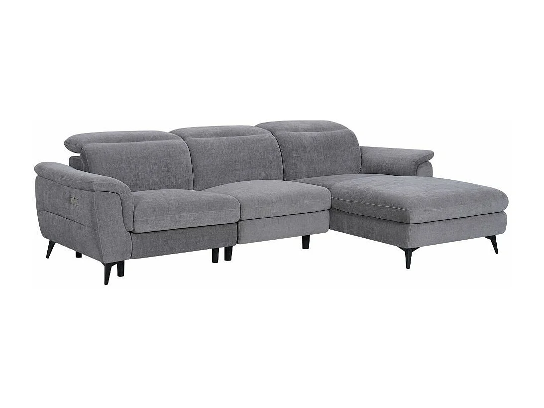 Canapé d'angle droit de relaxation électrique Shelby avec 1 assise relax - Gris - L275 x P176 x H80cm - Loungitude