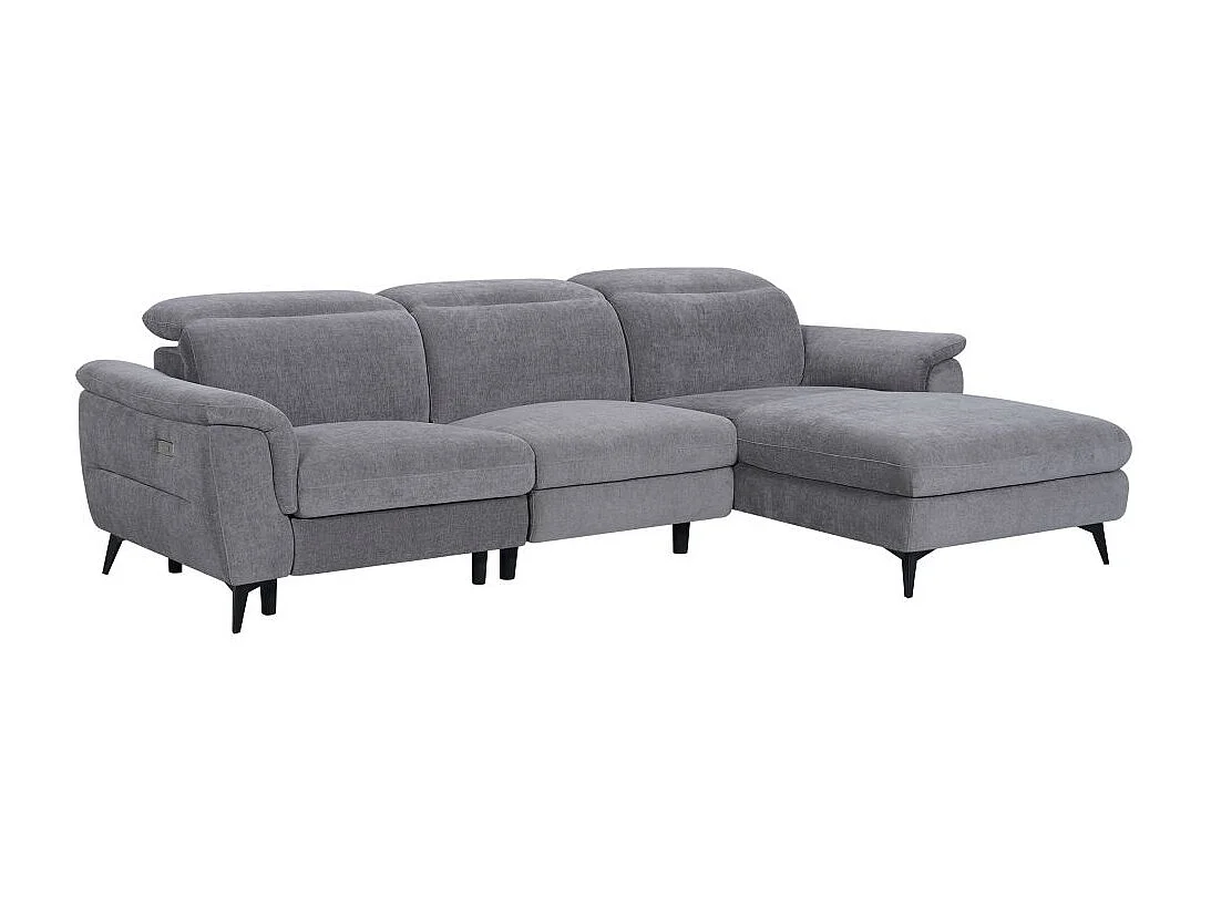 Canapé d'angle droit de relaxation électrique Shelby avec 1 assise relax - Gris - L275 x P176 x H80cm - Loungitude