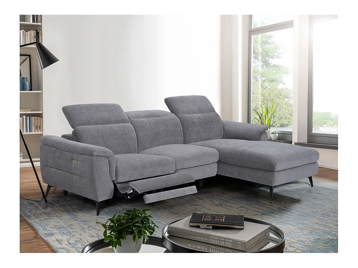 Canapé d'angle relax 4 places en tissu gris SHELBY 275x176x80 cm