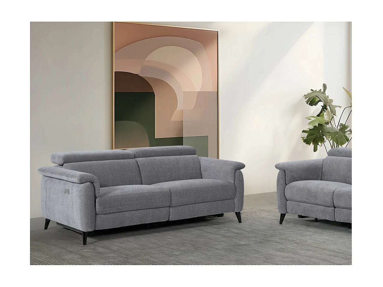 Canapé de relaxation électrique 3 places Olmia en tissu - Gris - L195 x P104 x H73cm - Loungitude