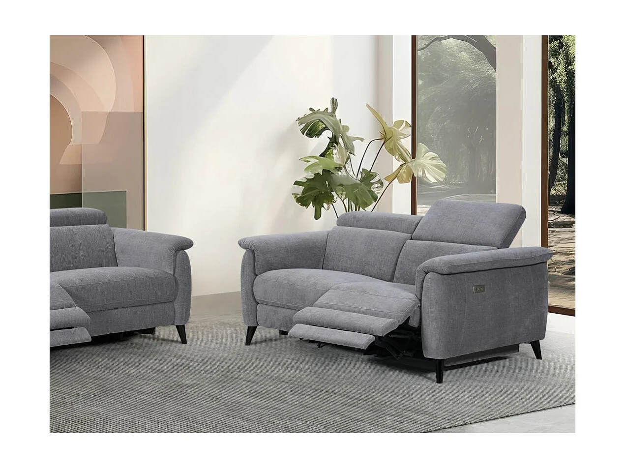 Canapé de relaxation électrique 2 places Olmia en tissu - Gris - L160 x P104 x H73cm - Loungitude