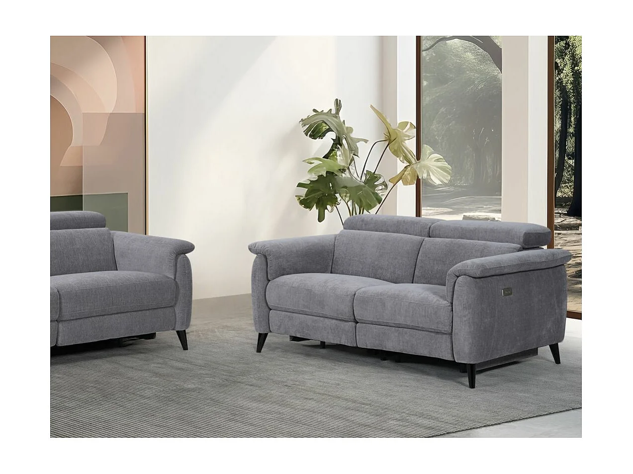 Canapé de relaxation électrique 2 places Olmia en tissu - Gris - L160 x P104 x H73cm - Loungitude