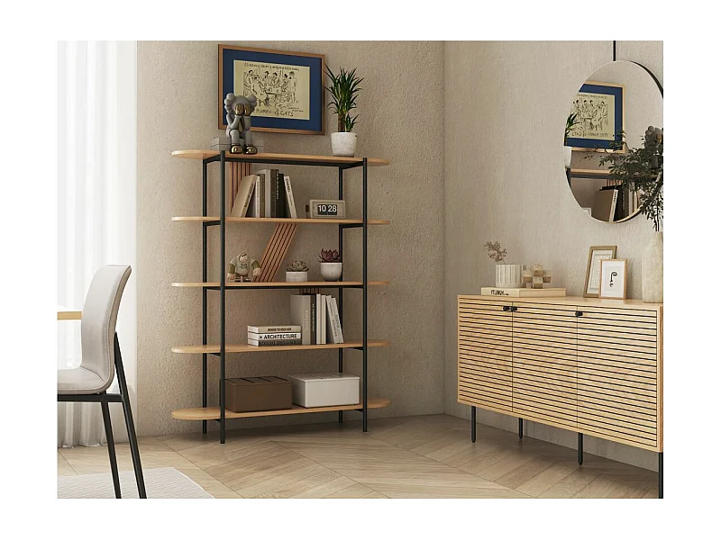 Etagère BRODIE avec finition chêne et pieds métal noirs - 120x35cm - Bois