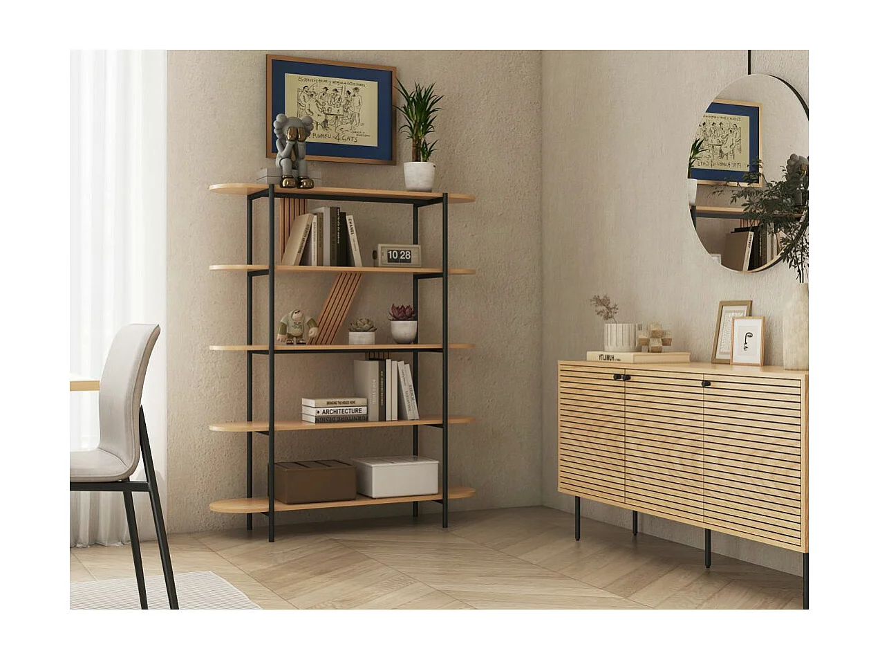 Etagère BRODIE avec finition chêne et pieds métal noirs - 120x35cm - Bois