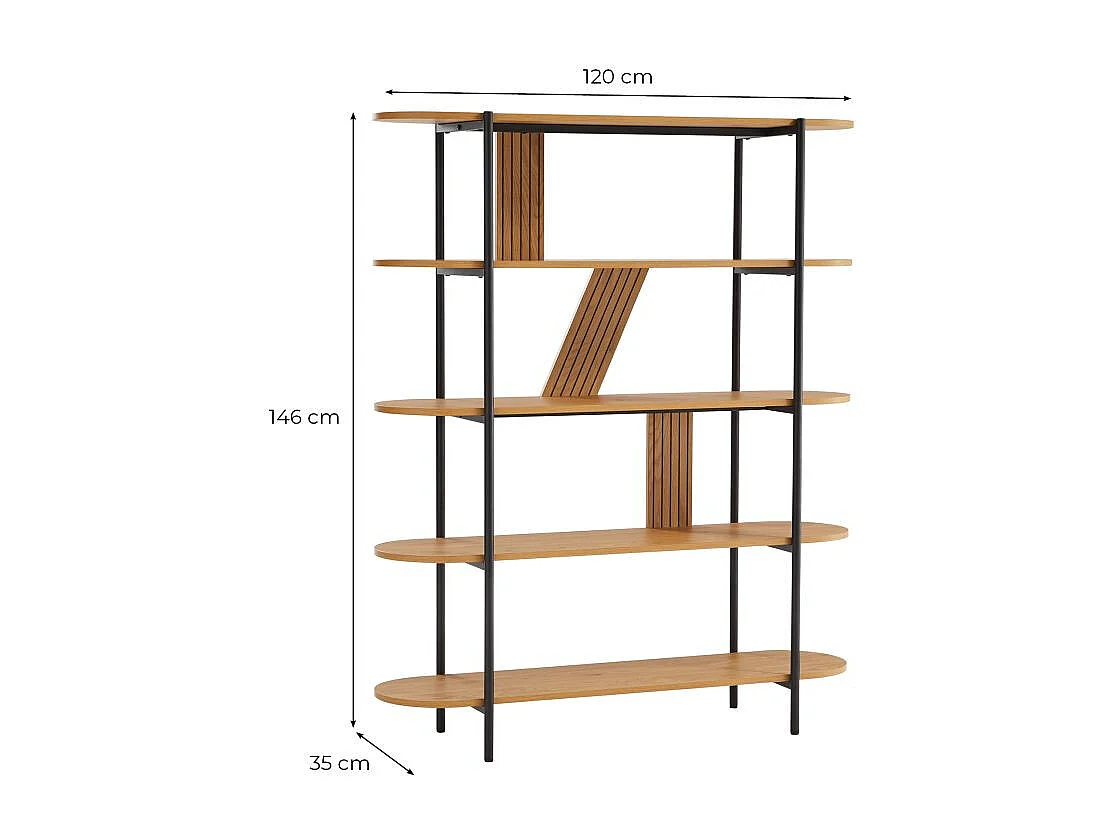 Etagère BRODIE avec finition chêne et pieds métal noirs - 120x35cm - Bois