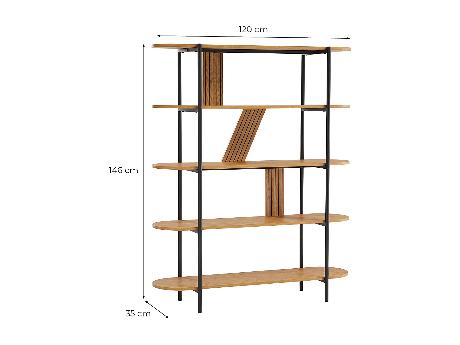 Etagère BRODIE avec finition chêne et pieds métal noirs - 120x35cm - Bois