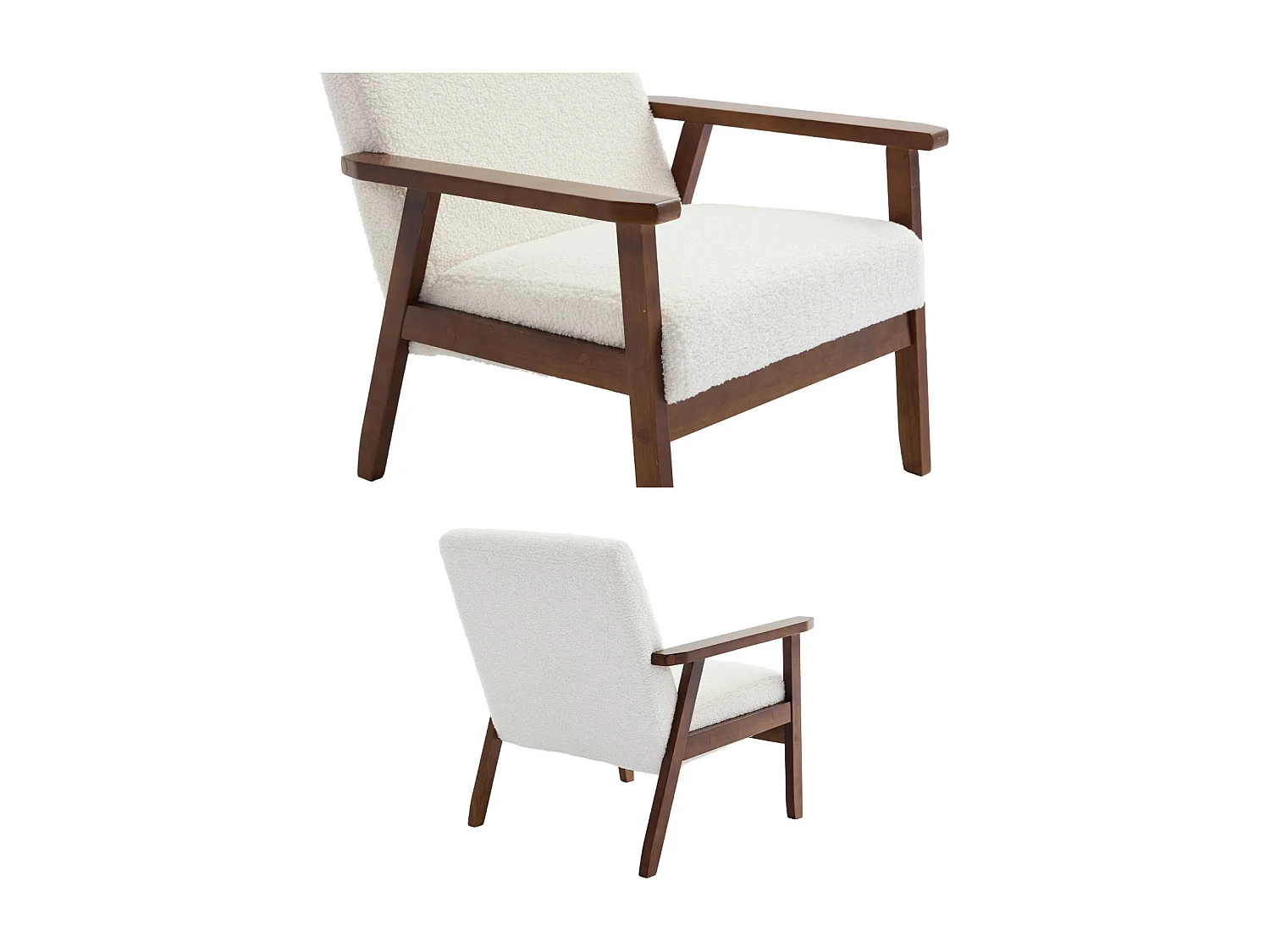 Sillón rizado escandinavo de madera de hevea teñida de nogal claro