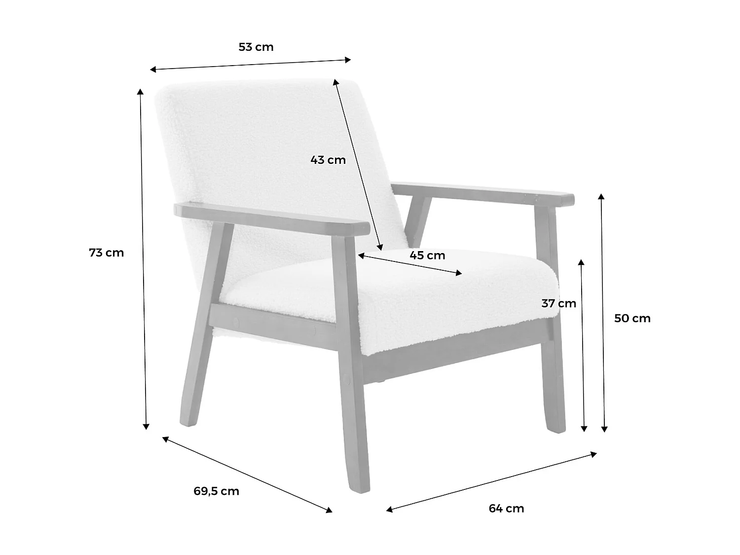 Sillón rizado escandinavo de madera de hevea teñida de nogal claro