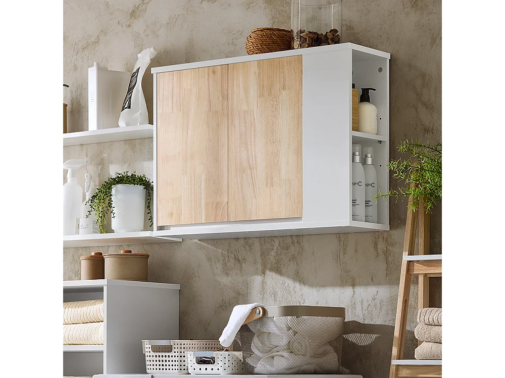 Armario de Pared para Baño Armario de Almacenamiento con 2 Puertas y 2 Compartimentos Abierto Blanco 68 x 20 x 48 cm BZR144-WN SoBuy ES