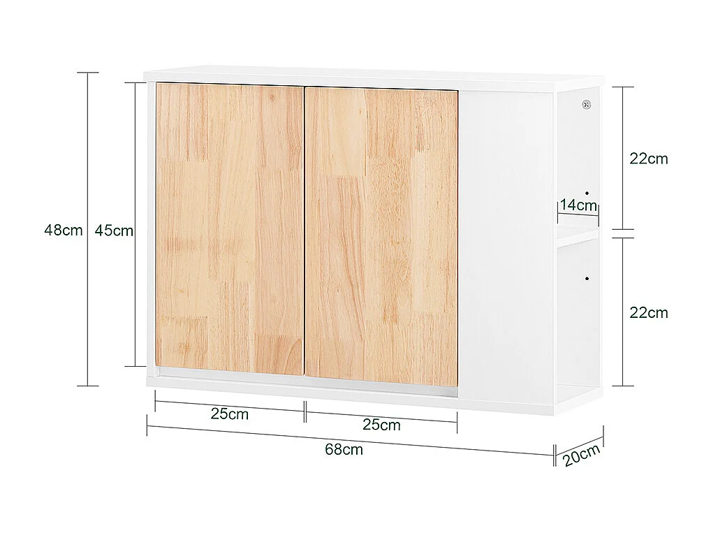 SoBuy BZR144-WN Armoire Murale, Placard de Rangement, Meuble Haut avec 2 Portes, Étagère latérale et Ouverte