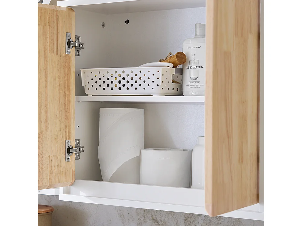 SoBuy BZR144-WN Armoire Murale, Placard de Rangement, Meuble Haut avec 2 Portes, Étagère latérale et Ouverte