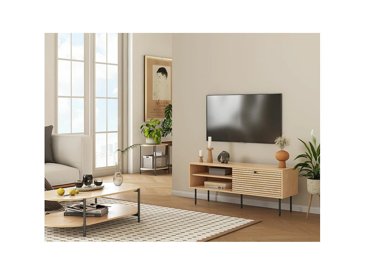 Meuble TV BRODIE en bois et pieds noirs - 120x40 cm